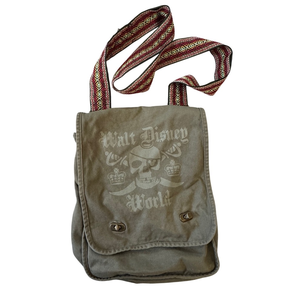 Vtg Walt Disney World Pirates Caribbean Canvas Messenger Bag Green Crossbody